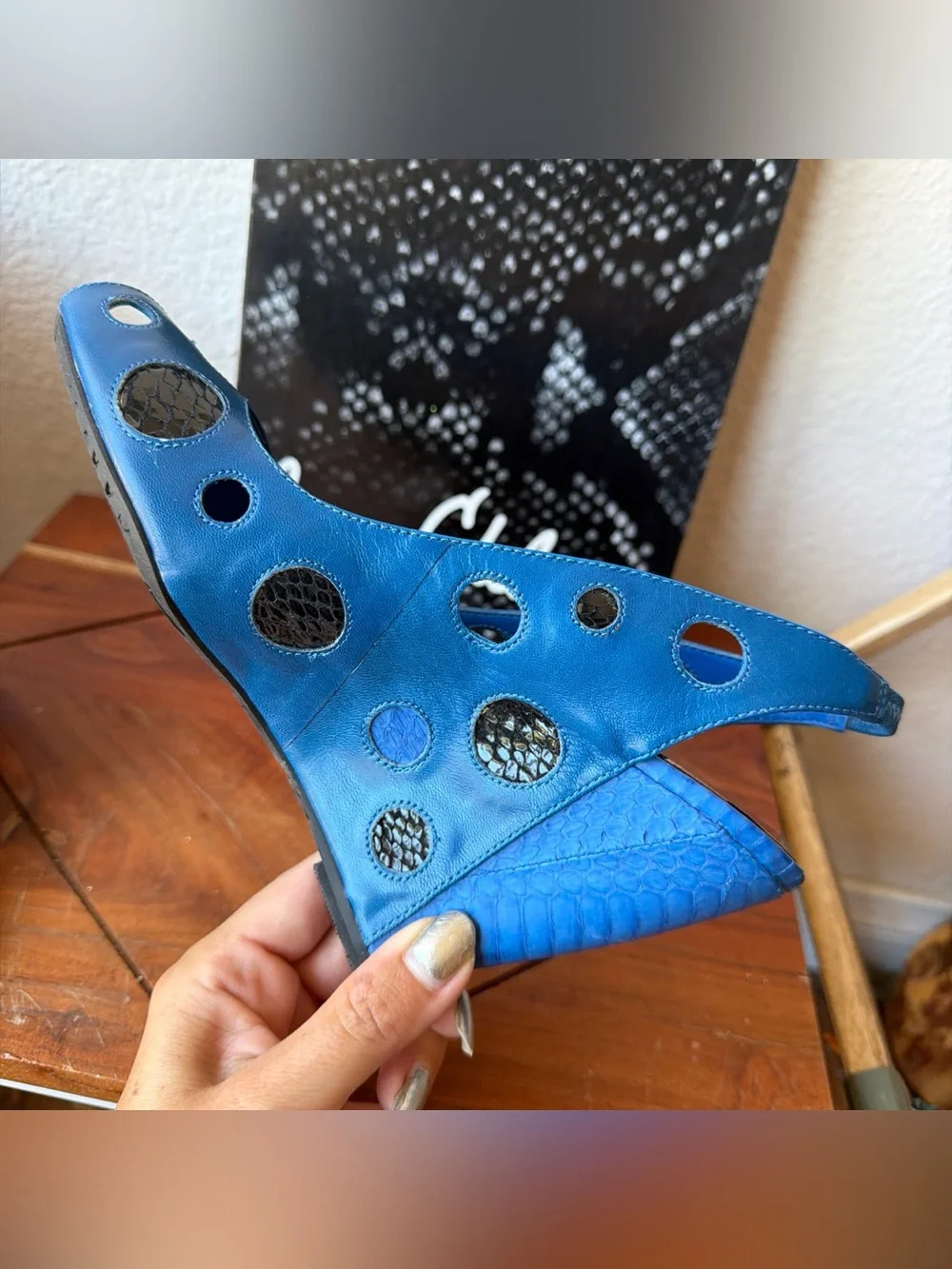 Sam Edelman Blue Cutout Peep-Toe Slingback Wedges